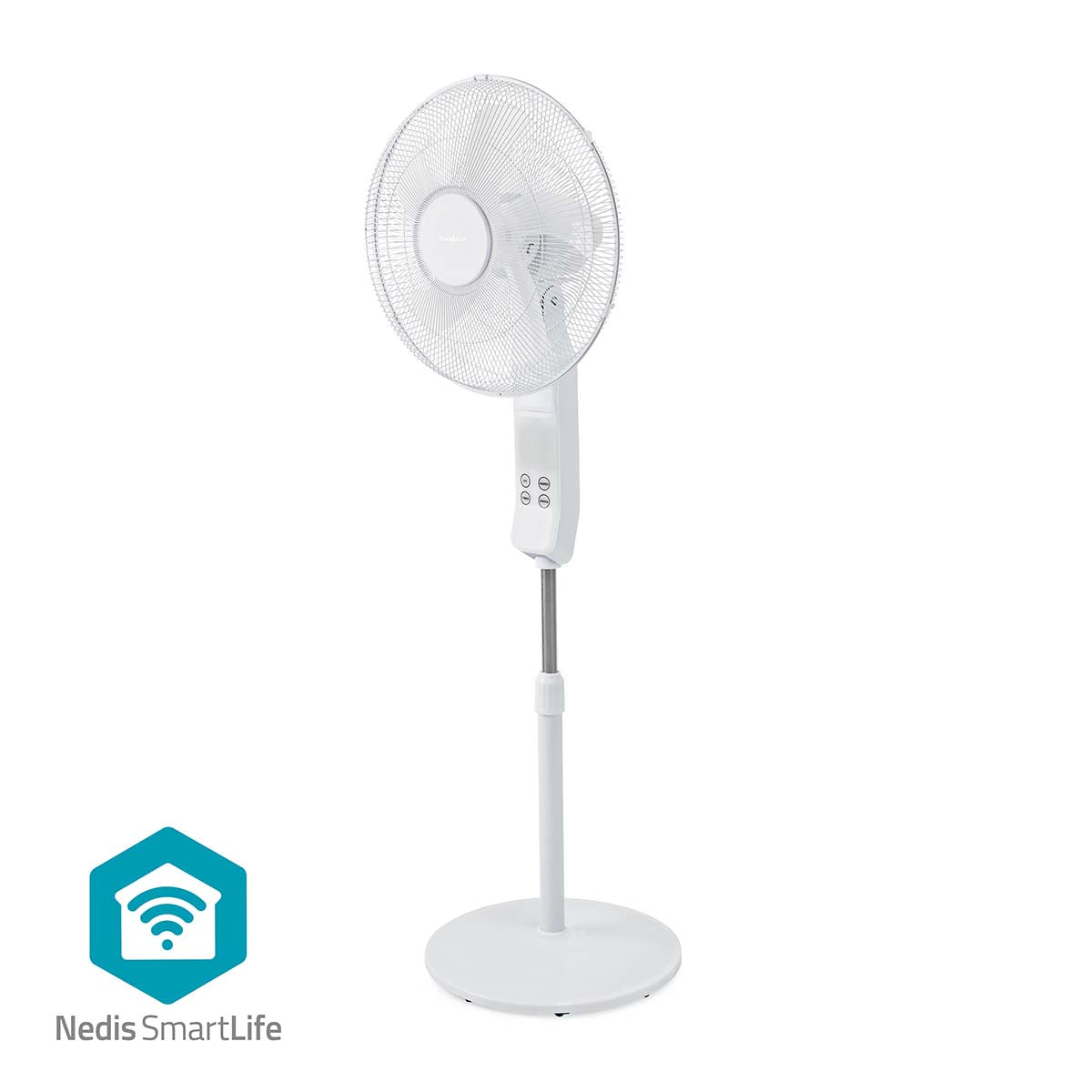 Nedis SmartLife ventilator i hvid med en højde på 400 mm justerbar funktion automatisk rotation tre hastigheder timer og fjernbetjening kompatibel med Android og IOS