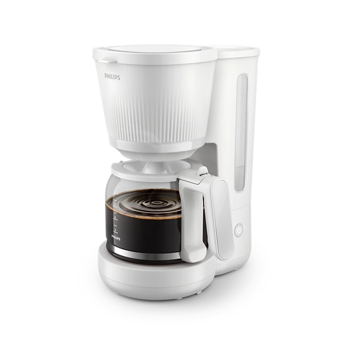 Philips kaffemaskine serie 3000 HD7411/00 i hvid med glas kaffe kande og arbejdsområde til brygning af kaffe