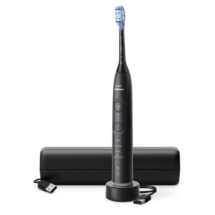 Philips Genopladelig Eltandbørste Sonicare Serie 7100 HX7421/01 sort eltandbørste med børstehoveder og opladningsbase samt USB-oplader