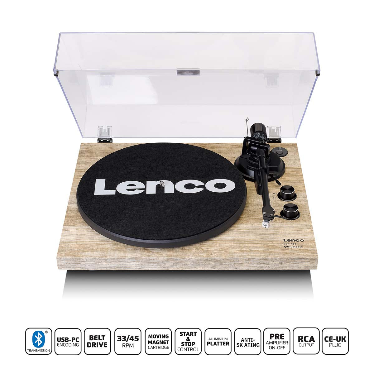 Lenco - Pladespiller med Bluetooth®-transmission Pine - LBT-188PI
