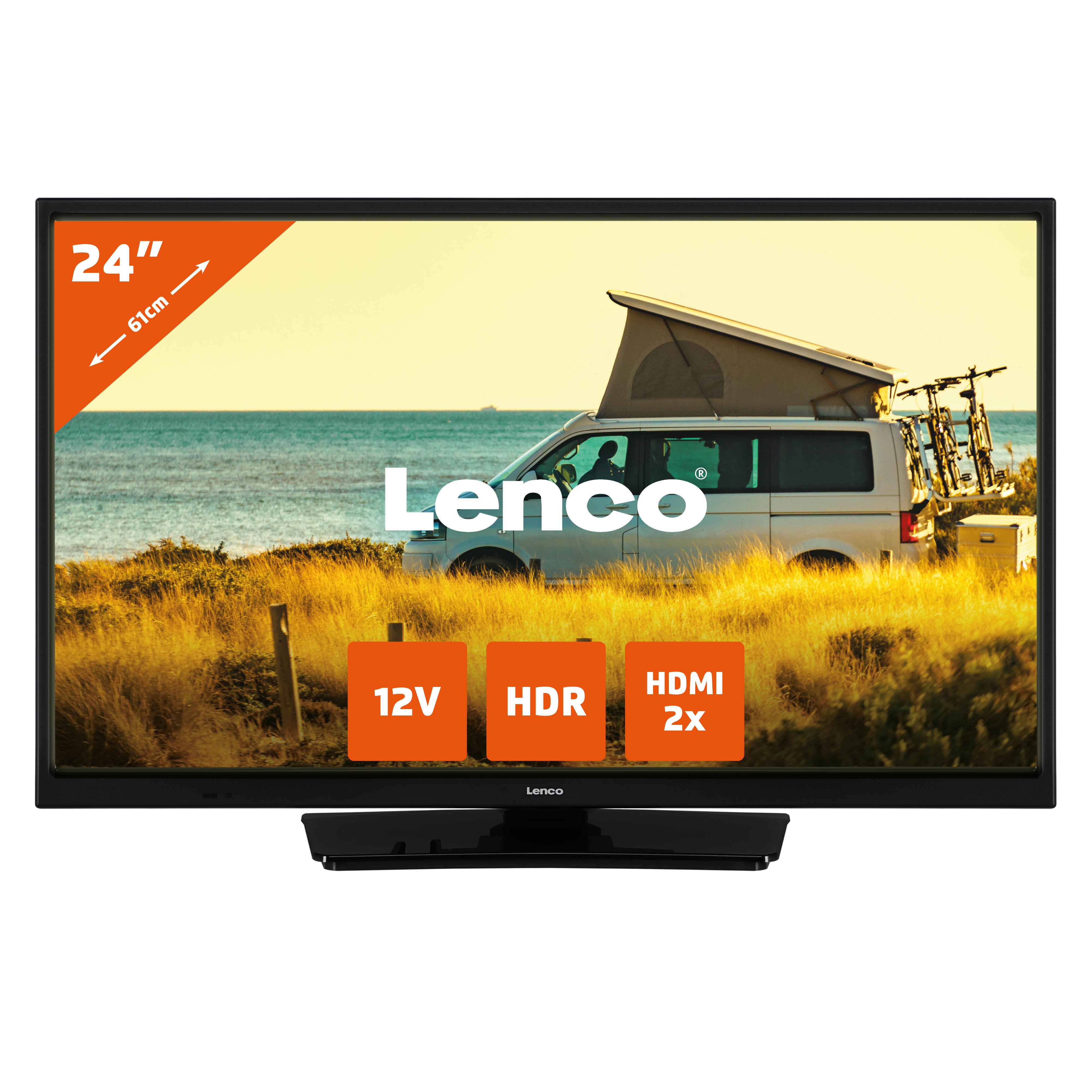 Lenco - 24 tommer HD LED TV med DVB-T2 DVB-C DVB-S2 12V Sort - LED-2423BK