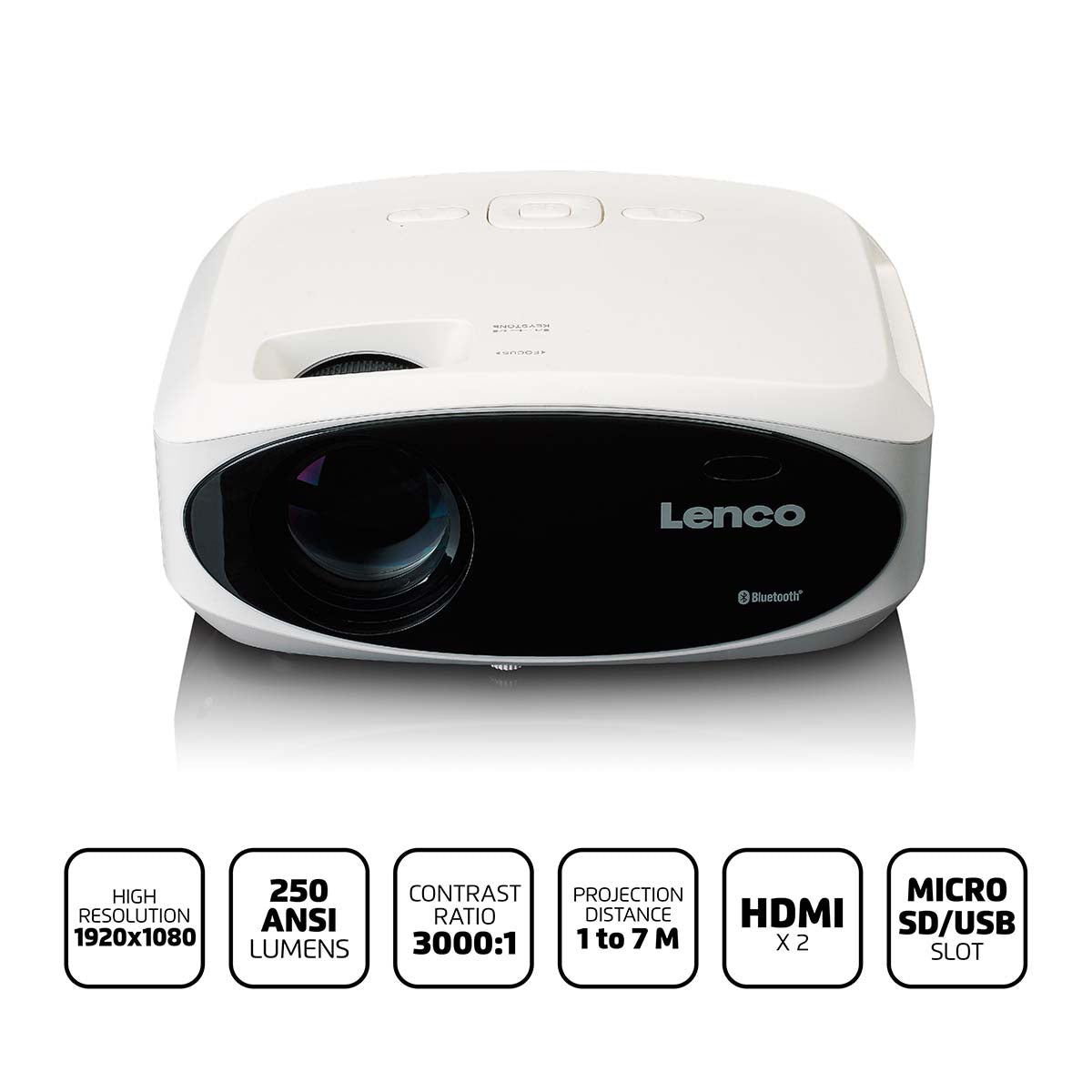 Lenco - Full HD 1080P LCD-projektor med Bluetooth Hvid - LPJ-900WH