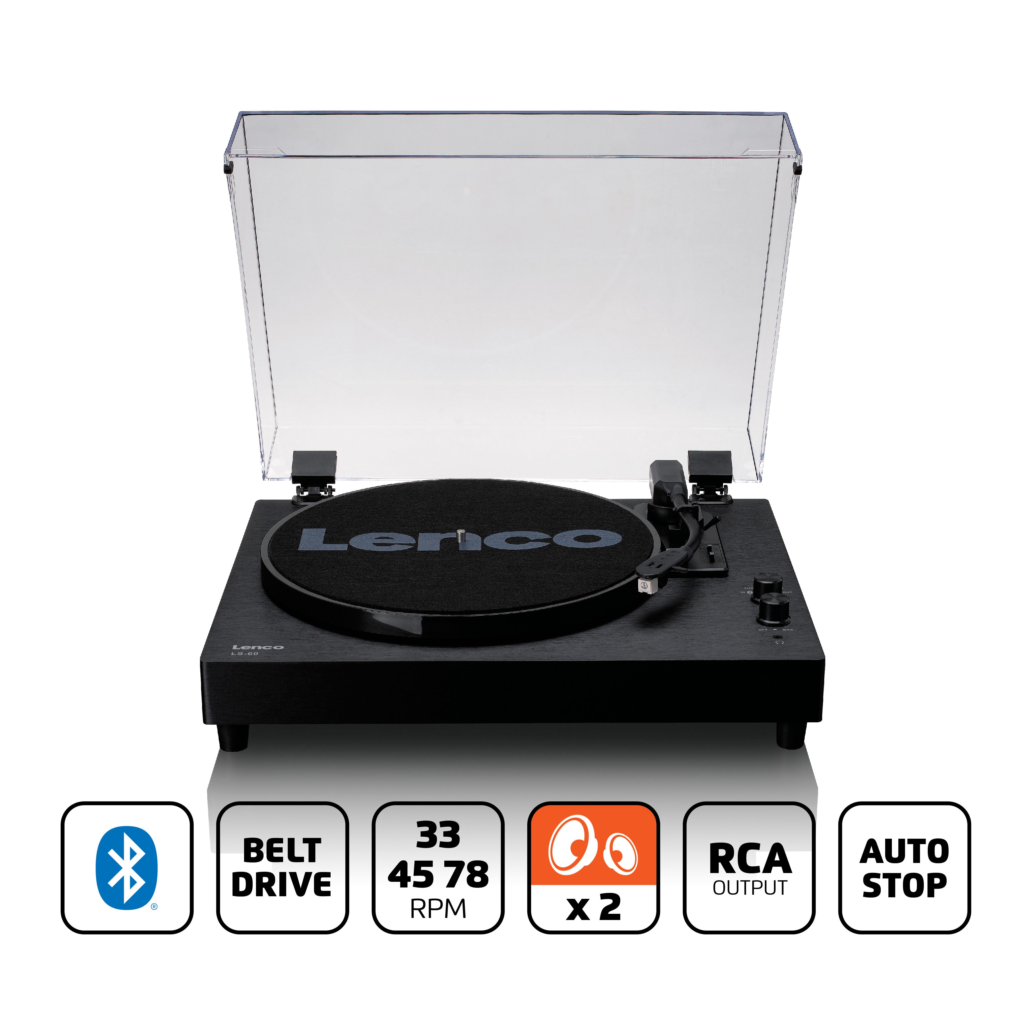 Lenco - Pladespiller i træ med indbyggede højttalere og Bluetooth®. - LS-60BK