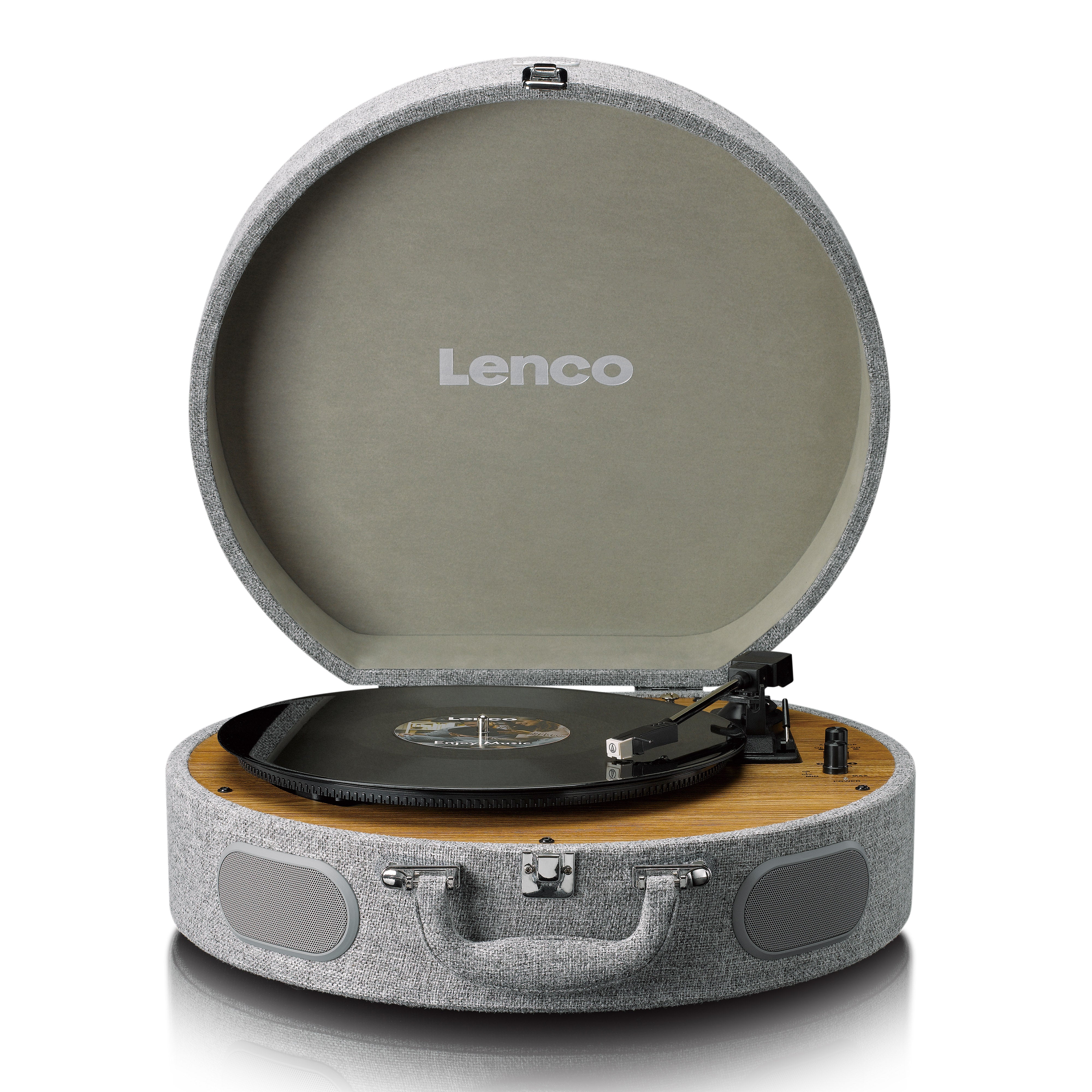 Lenco - Retro-pladespiller i træ med indbyggede højttalere, Bluetooth® og AT3600L-patron Grå - LS-66GY
