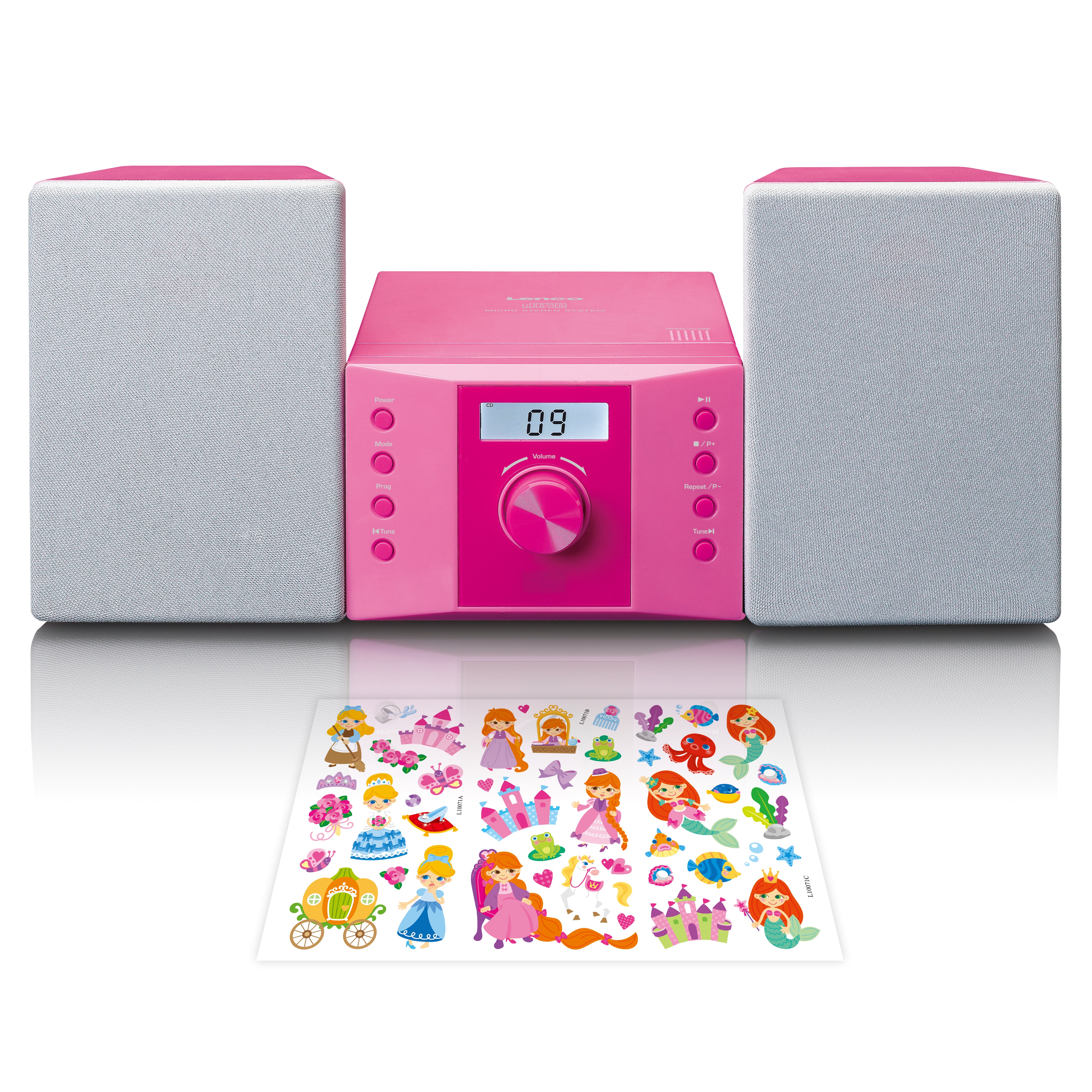 Lenco - Mikrosæt med CD FM-radio AUX-IN-klistermærker Pink - MC-013PK