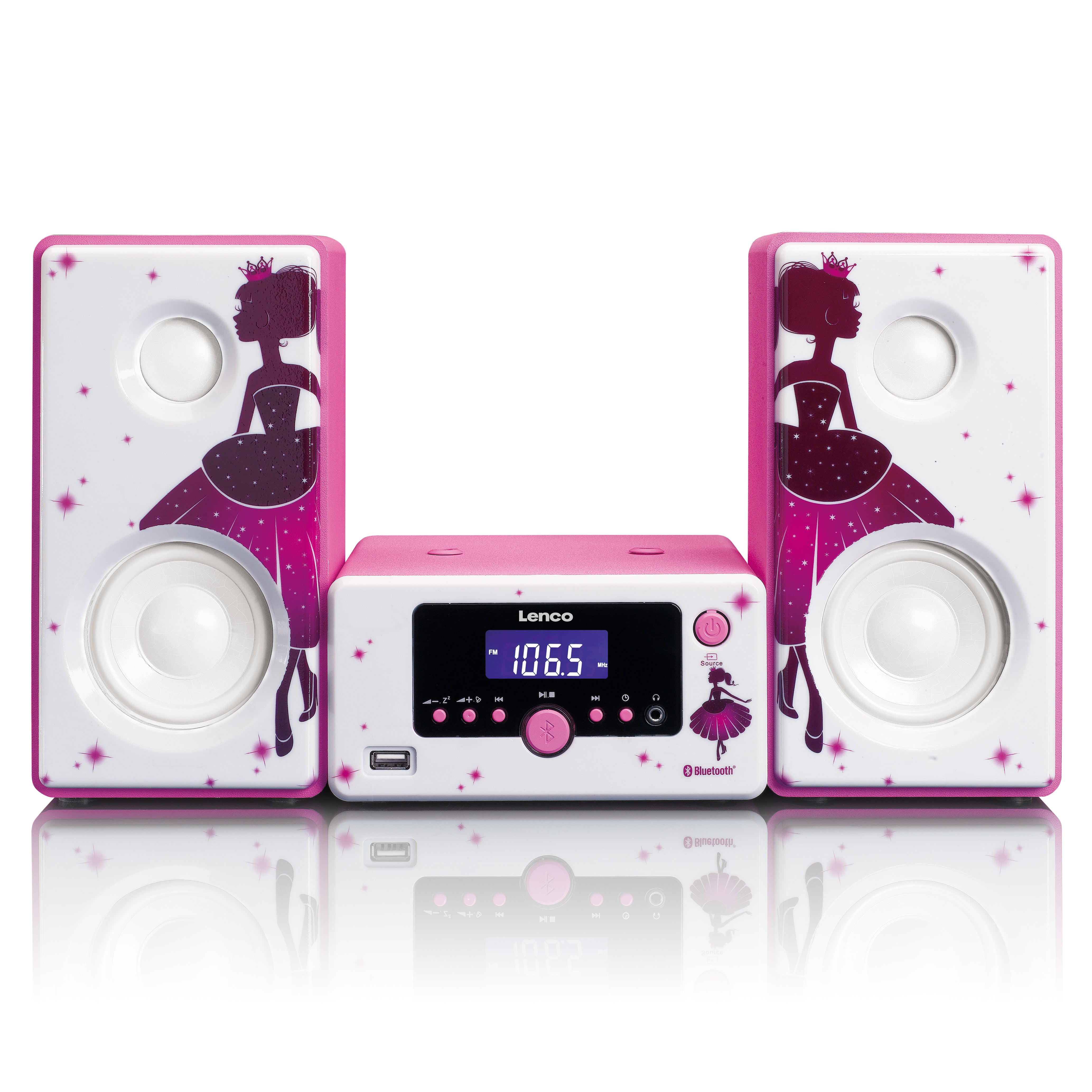 Lenco - Mikroindstillet vækkeur Bluetooth® FM-radio USB aux-in Princess - MC-020PRINCESS