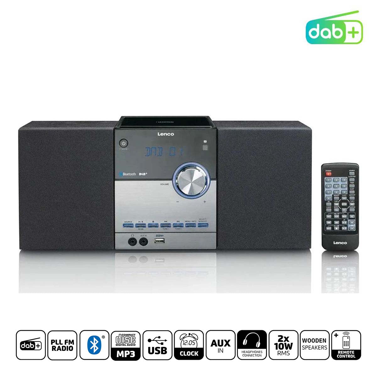 Lenco - Mikrosæt med DAB+/FM/CD/Bluetooth® & USB-afspiller - Sort - MC-150