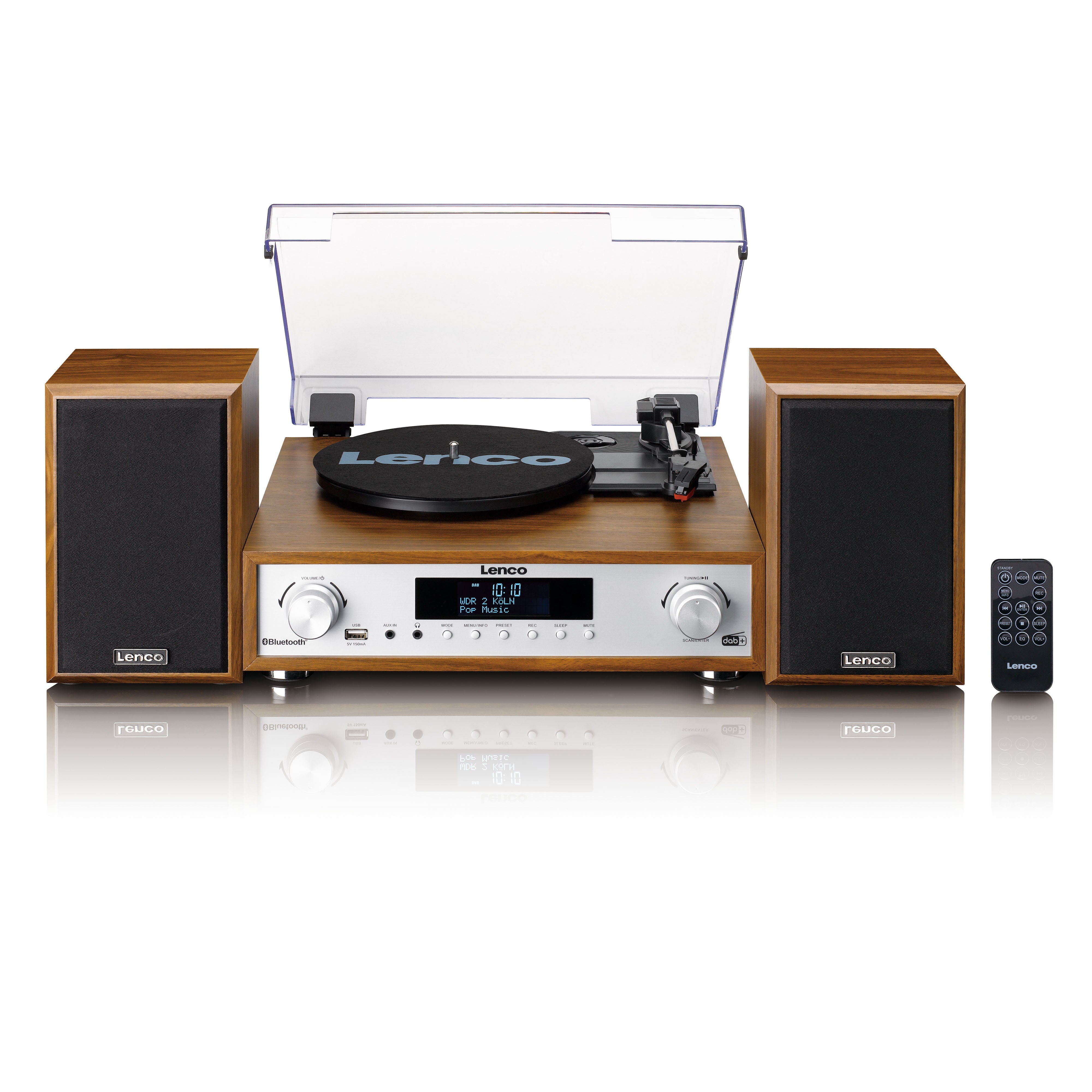 Lenco - HiFi-stereoanlæg med pladespiller, DAB+/FM-radio og Bluetooth® Wood - MC-160WD