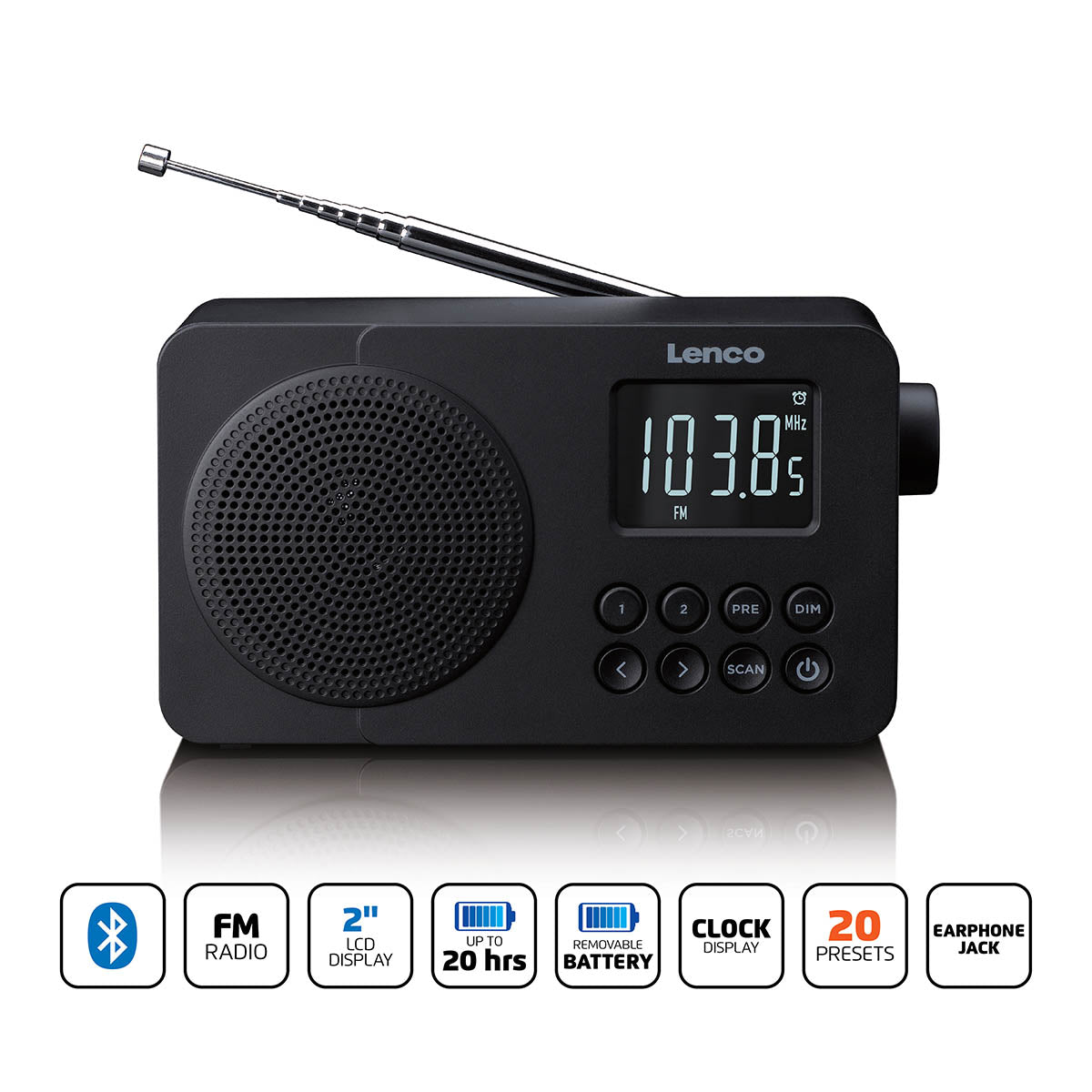 Lenco - Bærbar FM-radio med Bluetooth® – Sort - MPR-037BK