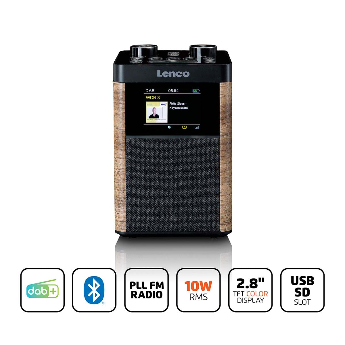 Lenco - Bærbar DAB+/FM-radio Bluetooth, 10W højttaler, 14H batteri Sort - PDR-060WD