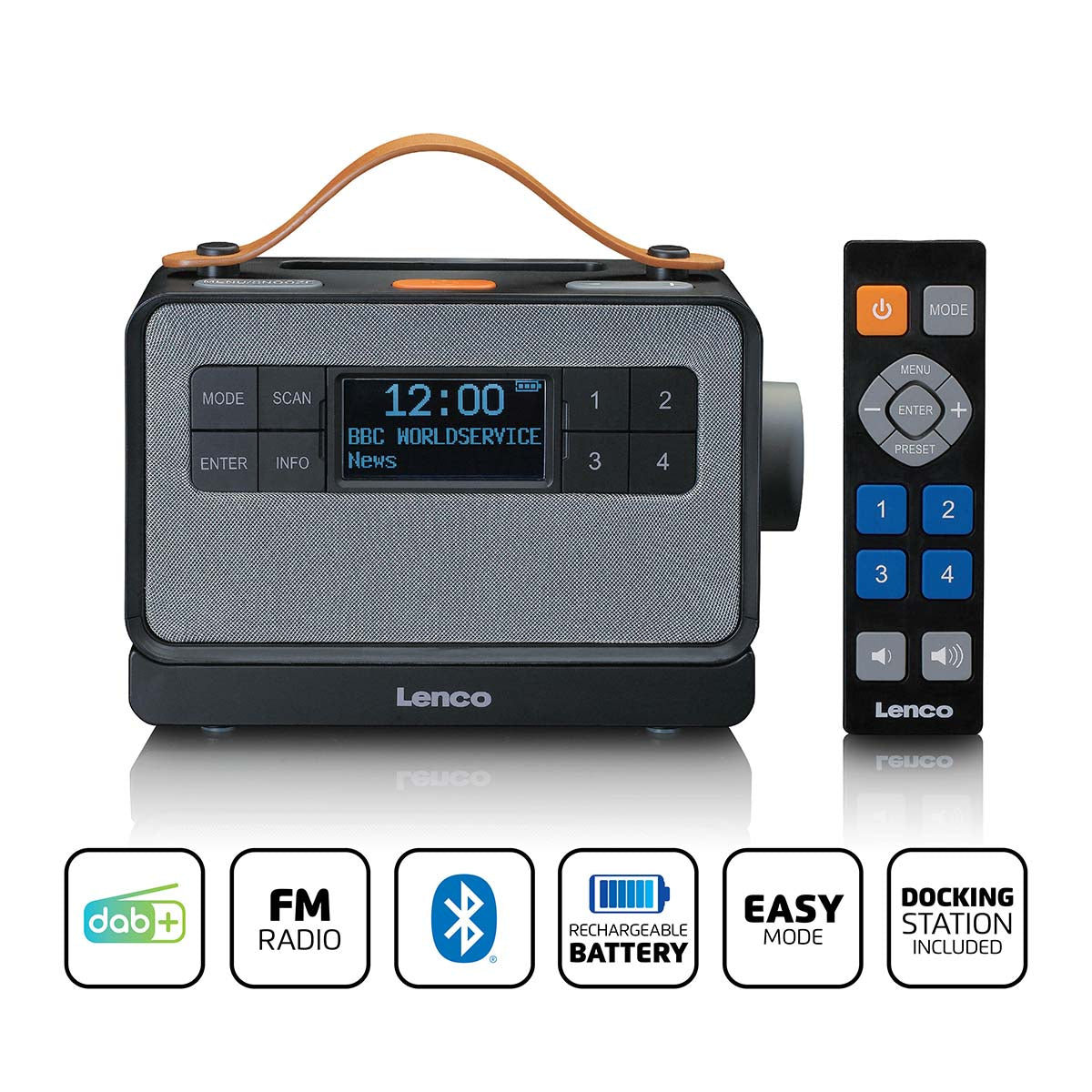 Lenco - Bærbar FM/DAB+-radio med store knapper og "Easy Mode"-funktion Sort - PDR-065BK