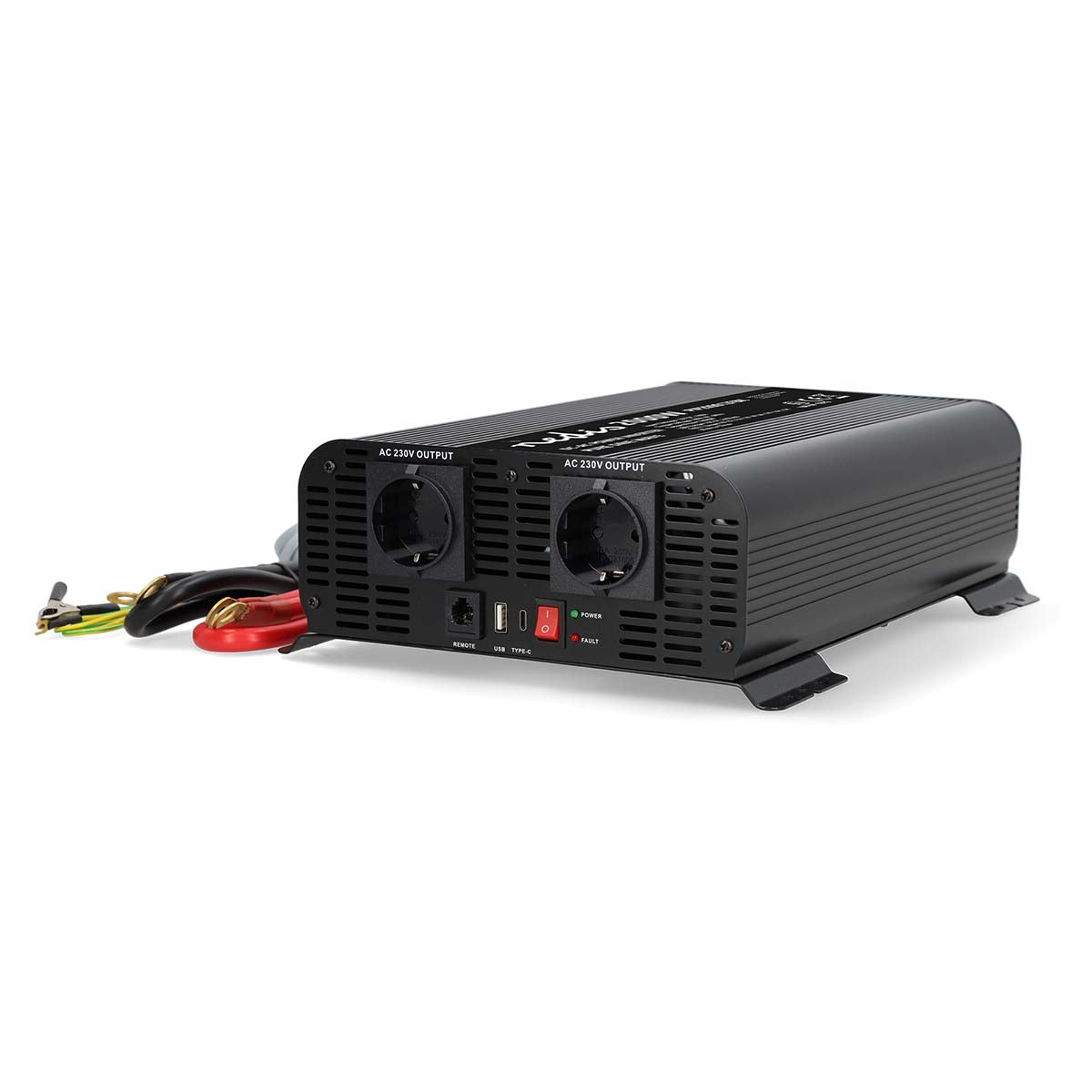 Nedis - Vekselretter med Ren Sinusbølge | Indgangsspænding: 12 V DC | Enhedens strømudgangsforbindelse: Type F (CEE 7/3) / USB-A / 1x USB-C™ | 230 V AC 50 Hz | 2000 W | Peak-effekt: 4000 W | Skrueterminal | Ren Sinuskurve | Sikring | Sort - PIP200012FBK