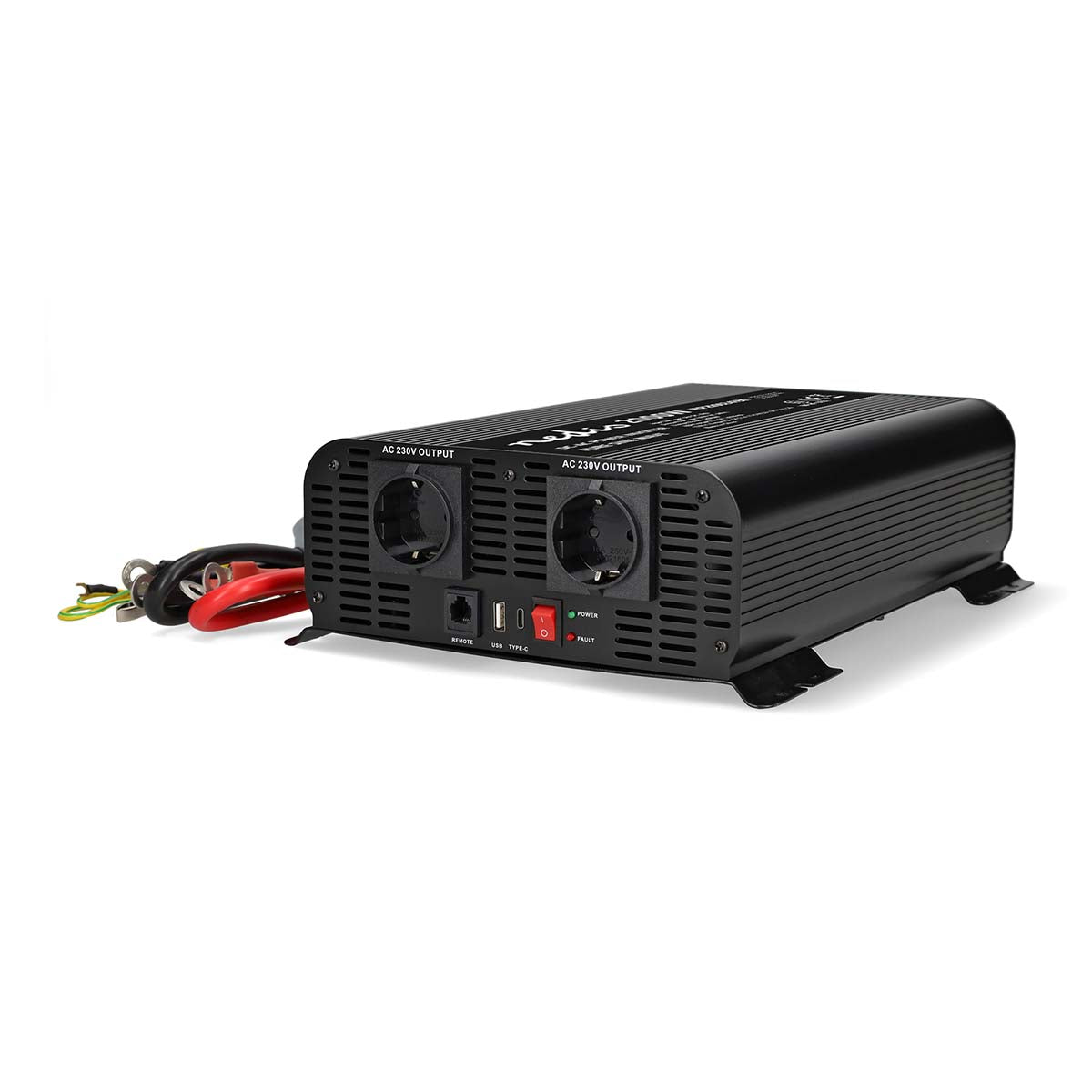 Nedis - Vekselretter med Ren Sinusbølge | Indgangsspænding: 24 V DC | Enhedens strømudgangsforbindelse: Type F (CEE 7/3) / USB-A / 1x USB-C™ | 230 V AC 50 Hz | 2000 W | Peak-effekt: 4000 W | Skrueterminal | Ren Sinuskurve | Sikring | Sort - PIP200024FBK