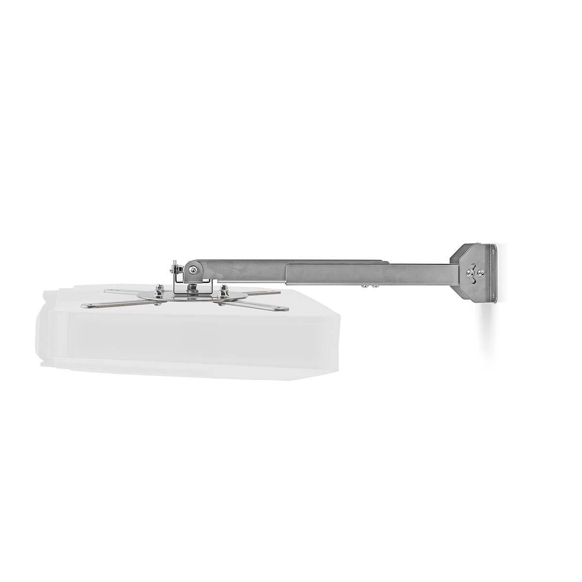 Nedis projektor beslag med fuldt bevægeligt design der kan bære op til 10 kg med dreje- og vippefunktioner i stål og sølvfarve monteret på væggen