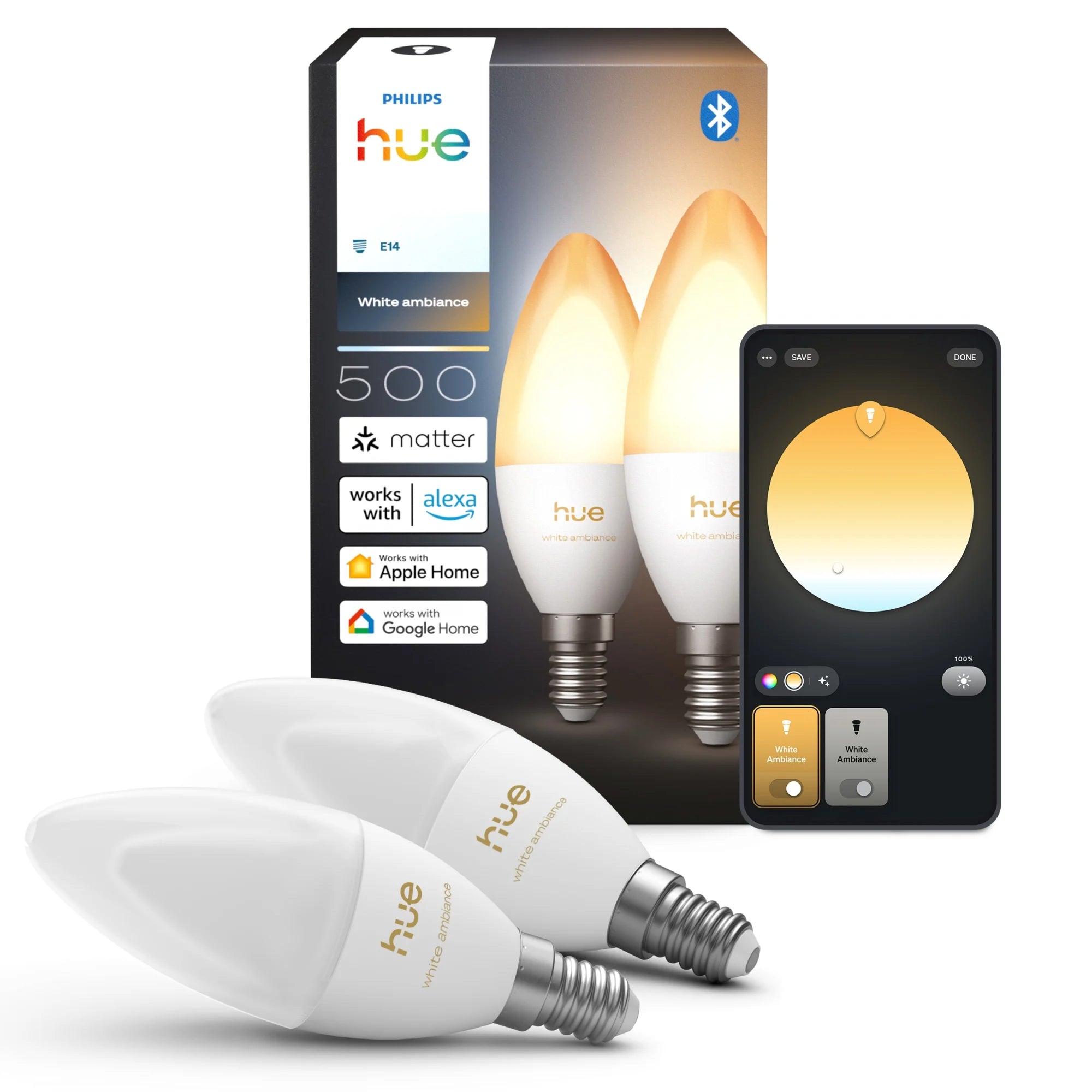 Philips White Ambiance Kertepærer 500lm E14 dobbeltpakke