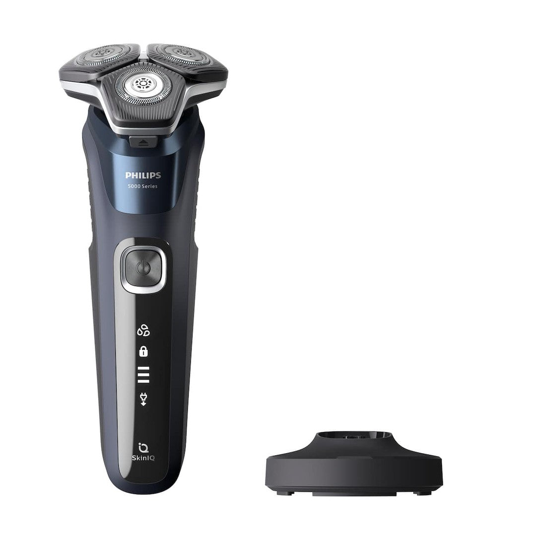 Elektrisk våd og tør barbermaskine Philips S5885/25 med tre skærehoveder samt en opladerstation i sort farve