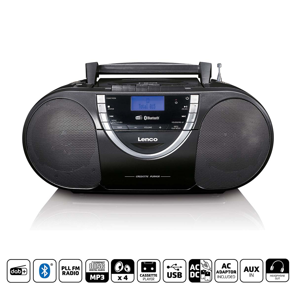 Bærbar DAB+- og FM-radio fra Lenco med CD, kassettespiller og Bluetooth i sort design SCD-6900BK med forskellige funktioner og tilslutningsmuligheder