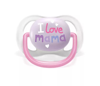 Sut i lilla og rosa med teksten I love mama designet til børn i alderen 0-6 måneder fra Philips Avent