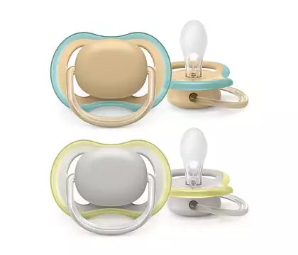 Sut set bestående af to Philips Avent Ultra air sutteflasker til babyer mellem 0-6 måneder med blødt silikone bryst og ventileret skjold i forskellige farver