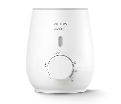 Philips Avent SCF355/07 hurtig flaskevarmer i hvidt design med drejeknap og indikatorlys til opvarmning af babymad og flasker