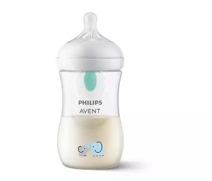 Philips Avent SCY673/81 Natural Response sutteflaske med AirFree udluftningsventil 260ml Flow 3 sut egnet til babyer over 1 måned grøn og hvid design med tydelig flaskenummer og logo