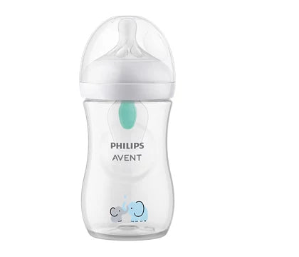 Philips Avent SCY673/81 Natural Response sutteflaske med AirFree udluftningsventil 260ml med Flow 3 sut egnet til børn fra 1 måned med et sødt elefantdesign på flaskens front
