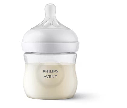 Philips Avent SCY900/01 Natural Response sutteflaske 125ml med flow 2 sut til nyfødte og opad plus 0 måneder gennemsigtig flaske med hvidt låg og sut designet til at efterligne brystets naturlige respons