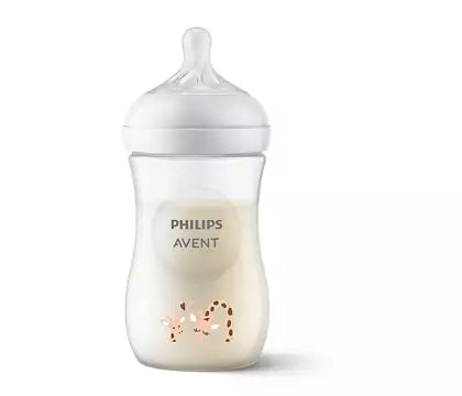 Philips Avent SCY903/66 Natural Response sutteflaske 260ml med Flow 3 sut designet til børn fra 1 måned og opad med et sødt girafmotiv på flasken