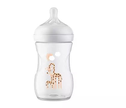 Philips Avent SCY903/66 Natural Response sutteflaske 260ml med giraffedesign velegnet til babyer fra 1 måned med Flow 3 sutteformål