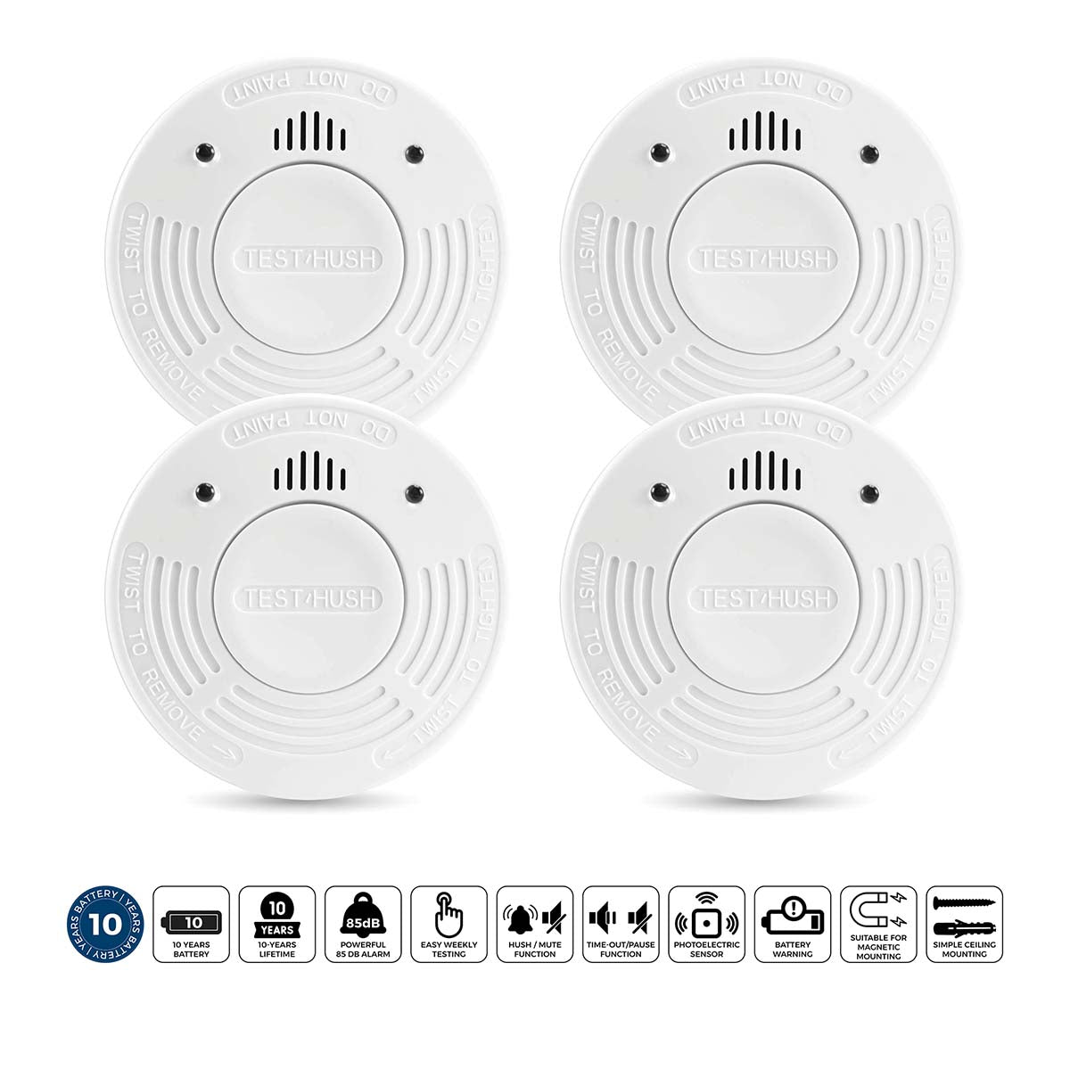Alecto - Røgalarm med 10 års batteri- og sensortid 4-pak Hvid - SD1010 4X