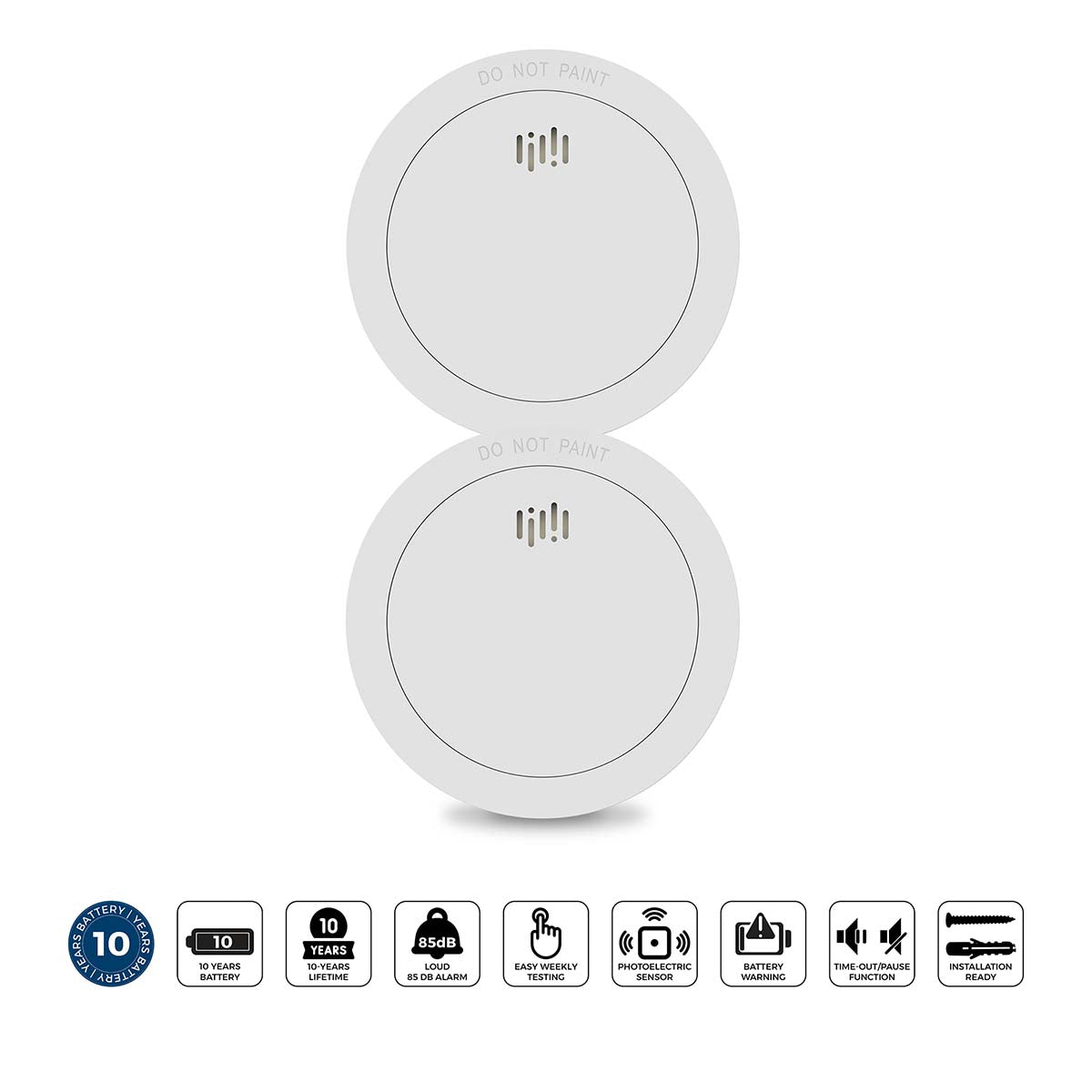 Alecto - Røgalarm med 10 års batteri- og sensortid Hvid 2-pak - SD1030 2X
