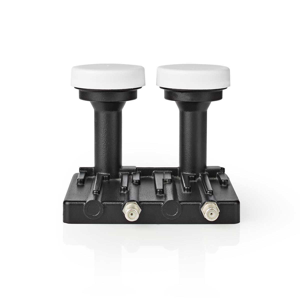 Nedis LNB Twin Monoblock 6.0° med to F-Connector udgangsforbindelser sort designet til Astra og Hotbird med en støjfigurinterval på 0.85 dB og konverteringsydelse på 52 til 67 dB