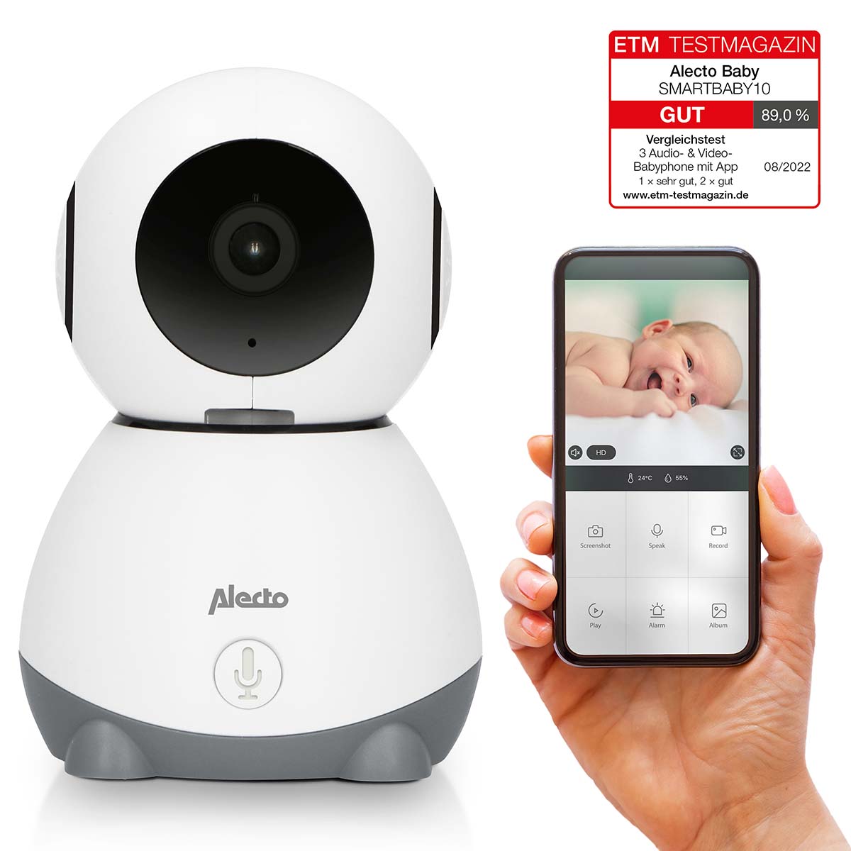Alecto - Wi-Fi-babyalarm med kamera Hvid/grå - SMARTBABY10