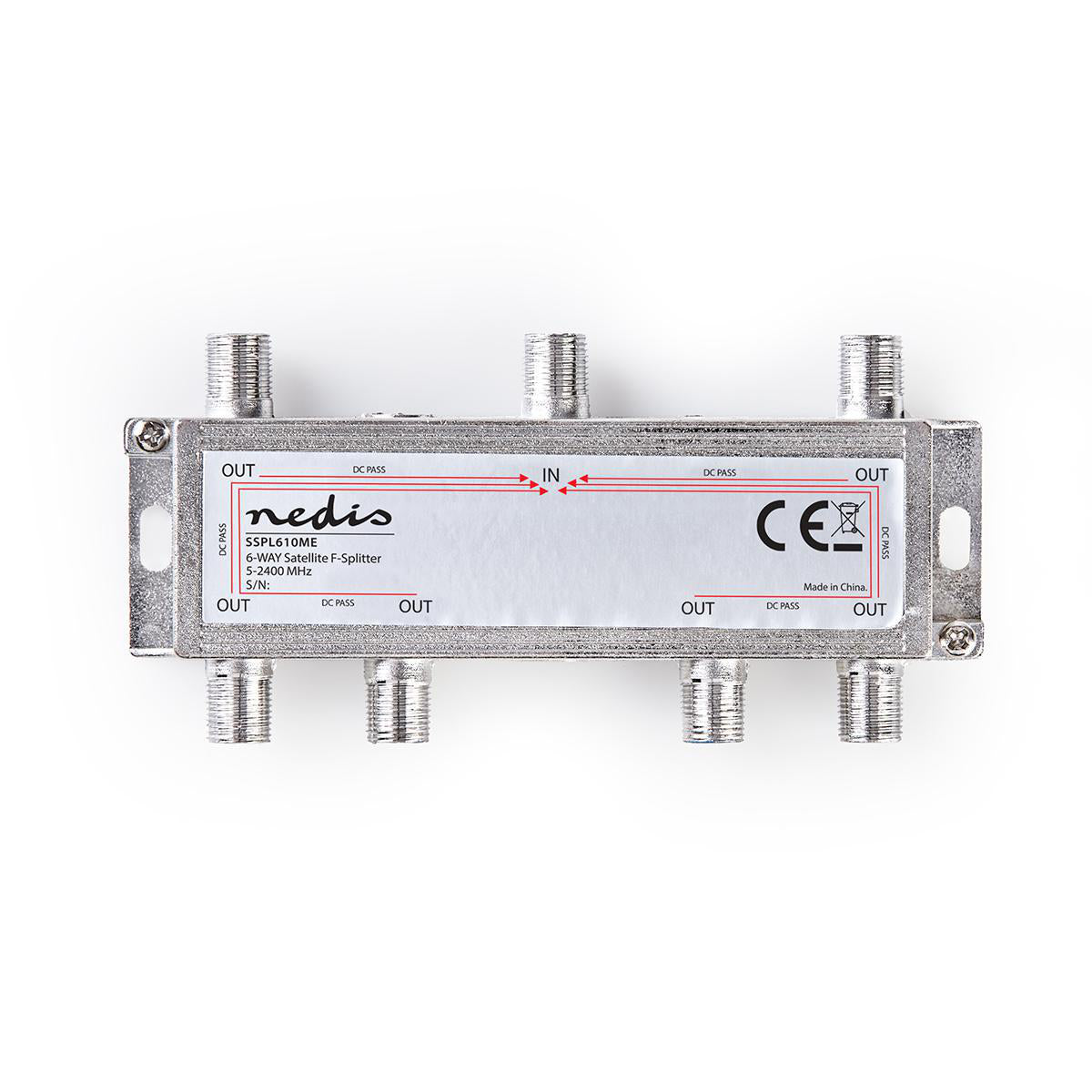 Nedis - Satellit Splitter | 5 - 2400 MHz | 17.0 dB | Antal input: 1 | Antal output: 6 | Impedans ekstern højttaler: 75 Ohm | Zinc | Sølv - SSPL610ME