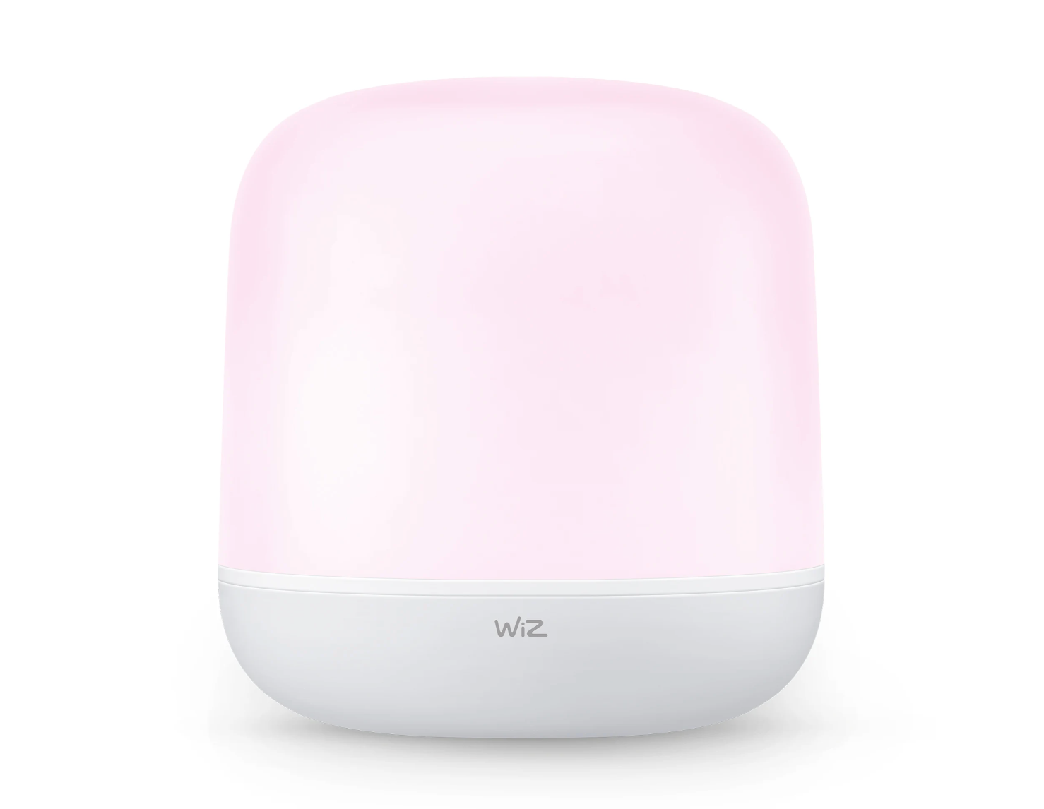 WIZ Hero bordlampe med en blød pink farvet skærm og en hvid base designet til atmosfærisk belysning