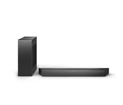 Pbilips TAB7207/10 soundbar 2.1 med trådløs subwoofer i sort farve med elegant design og moderne udseende