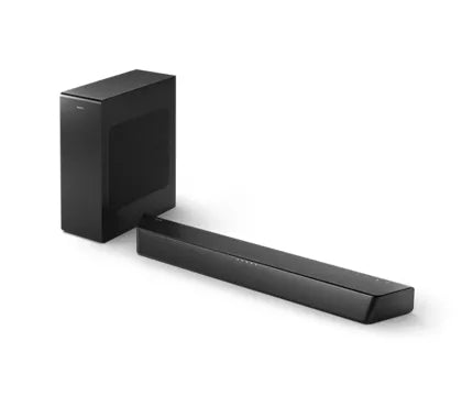 Pbilips TAB7207/10 soundbar i sort med trådløs subwoofer i matchende design, der giver en fuldendt lydoplevelse