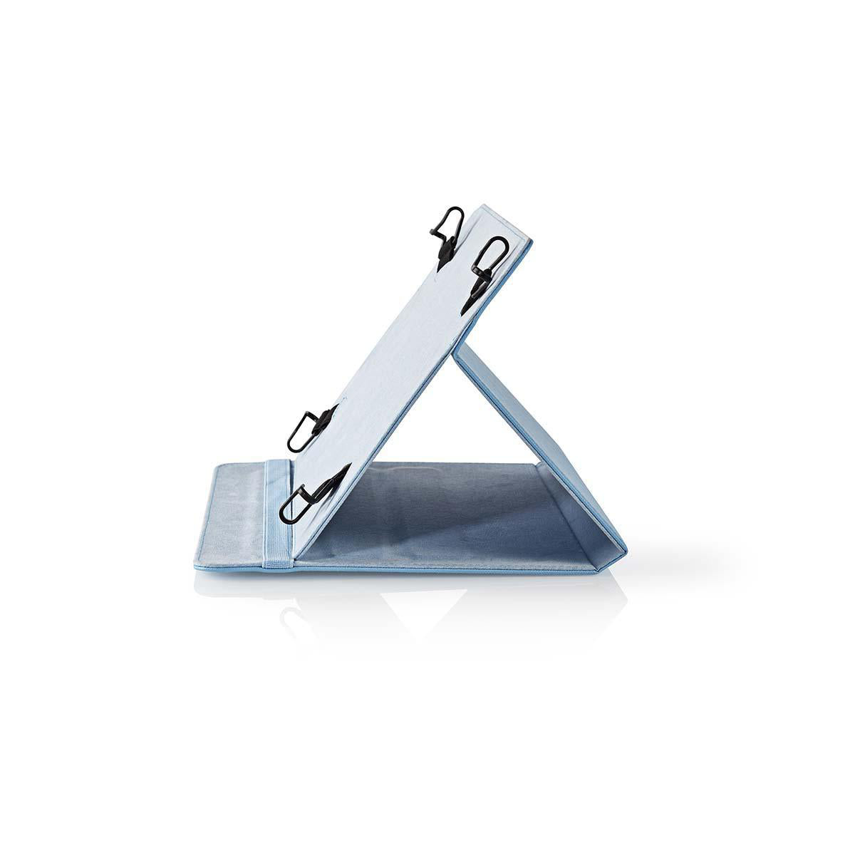 Tablet folie etui til Samsung 10 tommer i blå farve fremstillet af PU materiale med justérbare clips og opretstående design til nem brug