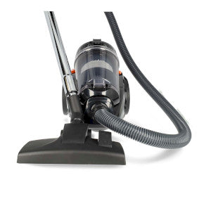 Nedis VCBS250GY poseløs støvsuger på 700W med sort design og gennemsigtig støvbeholder samt fleksibel slange og praktisk støvsugerhoved