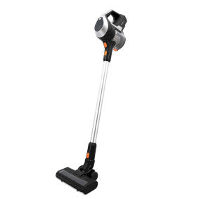 Nedis VCCS250GY ledningsfri 2-i-1 hånd- og stangstøvsuger i orange og sort med aftagelig håndholdt del og en slank, moderne design