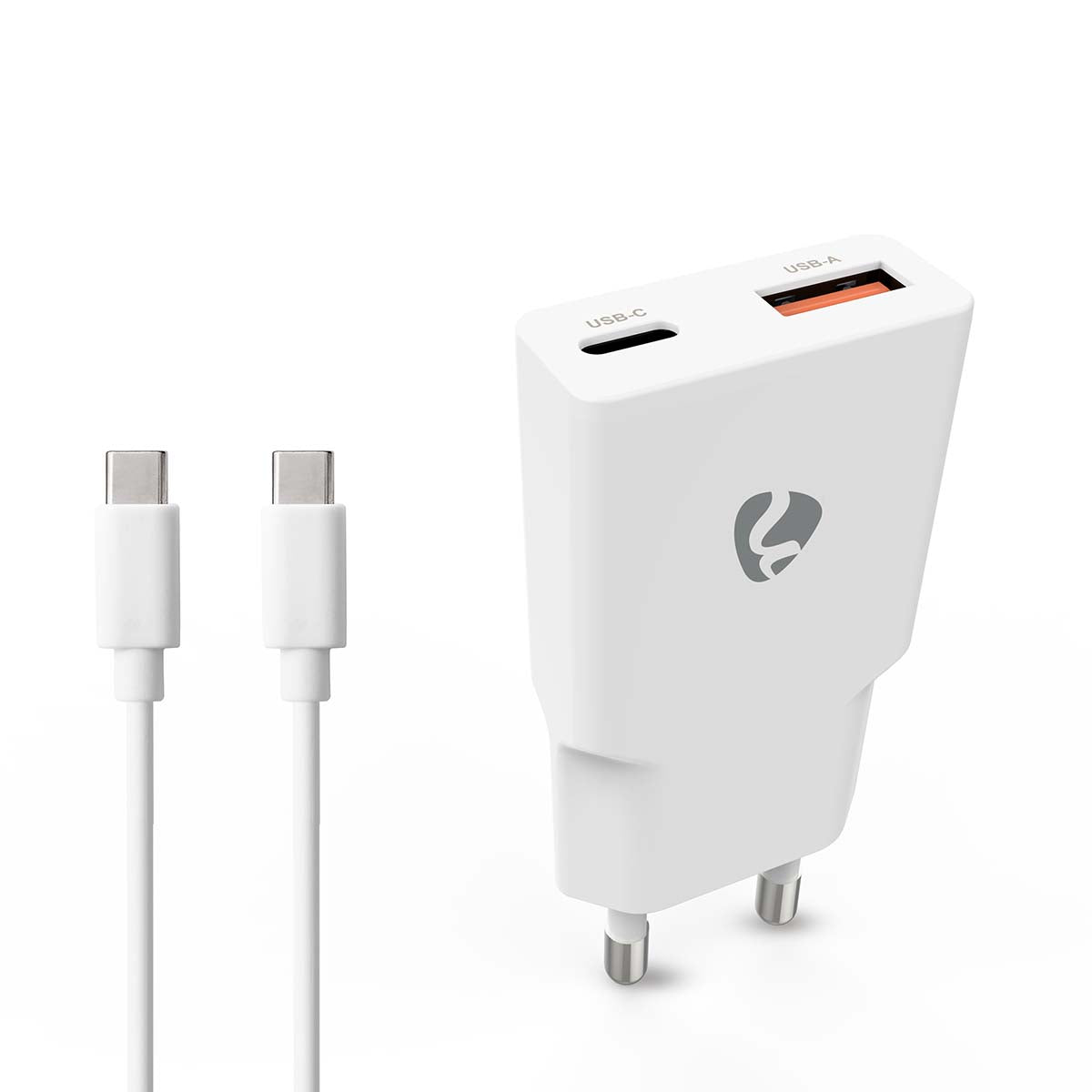 Nedis - Vægoplader | 20 W | GaN | PD3.0 | Hurtigopladningsfunktion | 1.5 / 2.0 / 2.22 A / 3.0 A | Antal output: 2 | USB-A / USB-C™ | USB-C™ (Løs) kabel | 1.50 m | Automatisk Valgt Spænding | Hvid - WCHA20WTUC