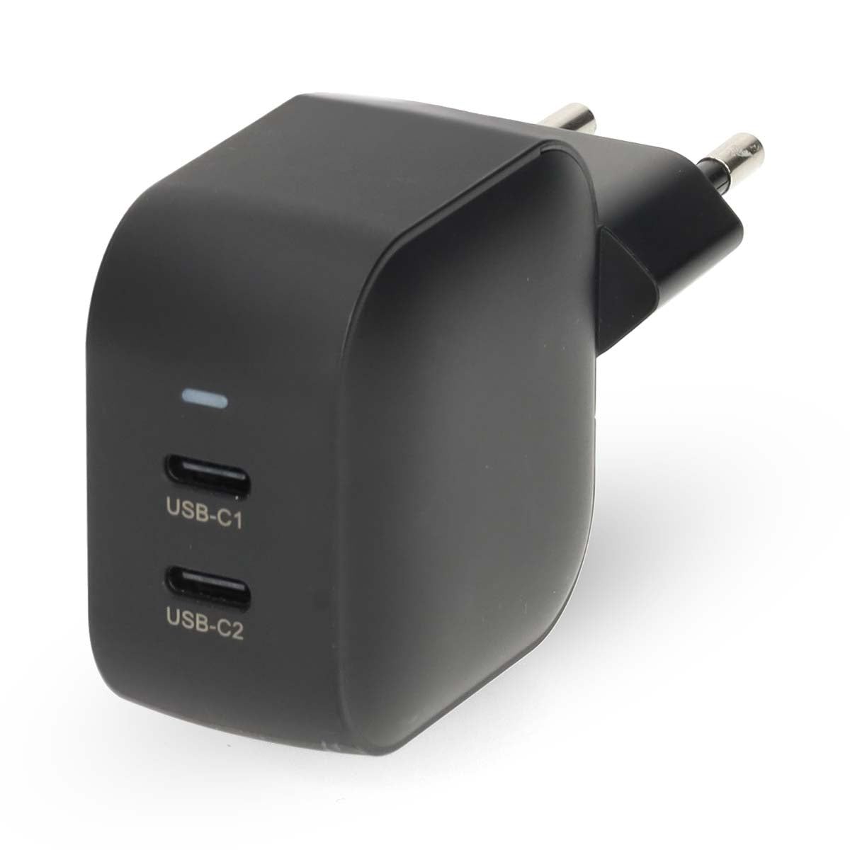 Nedis - Vægoplader | 45 W | GaN | PD3.0 | Hurtigopladningsfunktion | 2.25 A / 3.0 A | Antal output: 2 | 2x USB-C™ | Automatisk Valgt Spænding | Sort - WGCHA45WBK