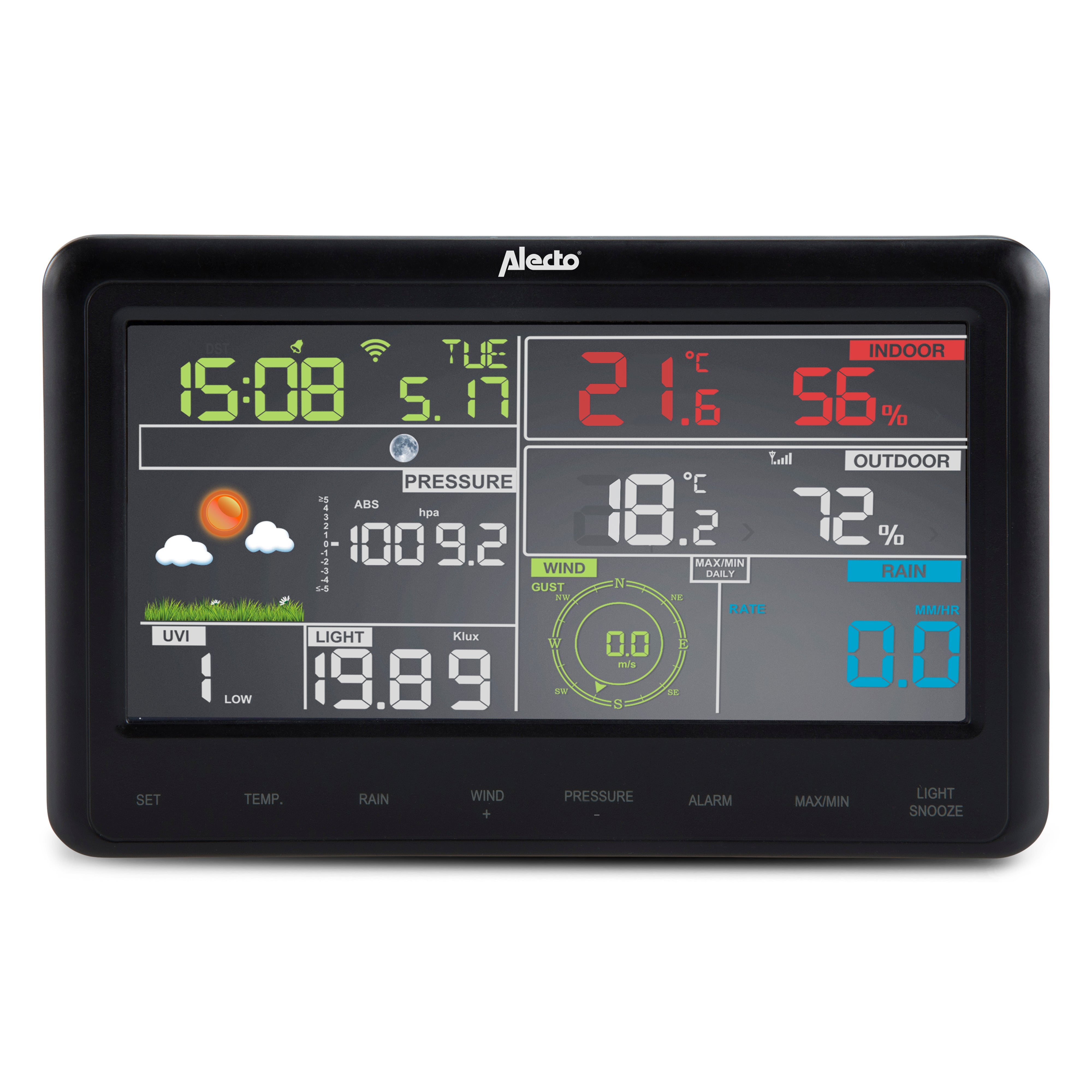 Alecto - Professionel 8 i 1 Wi-Fi-vejrstation med app og trådløs udendørssensor Sort - WS-5500