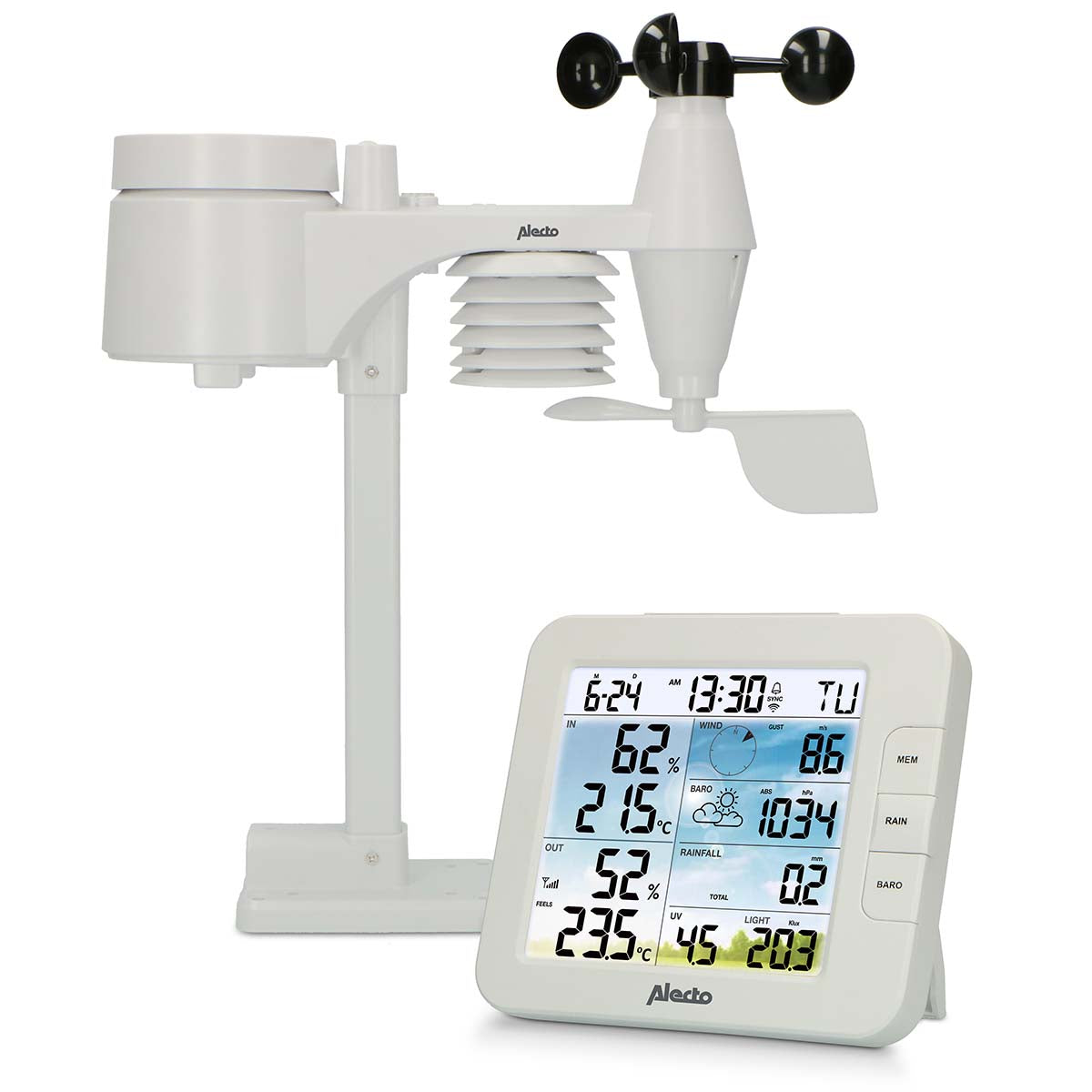 Alecto - WS5400 Professional 8 i 1 wi-fi vejrstation med app og trådløs udendørs sensor - WS5400