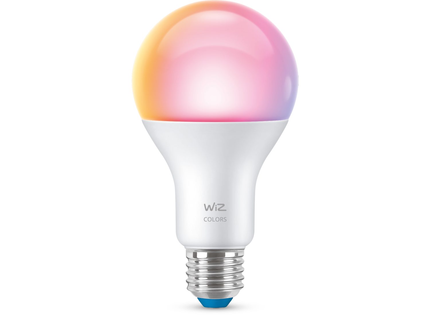 WIZ Pære 100 W A67 E27 med en farverig glaskuppel skiftende fra orange til pink og hvidt lys med en standard E27 sokkel
