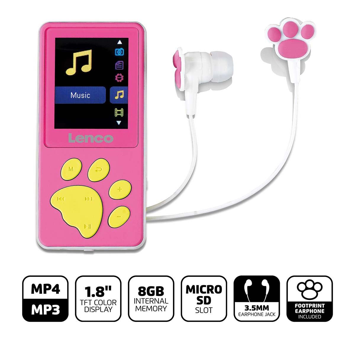 Lenco - 8GB MP3 MP4-afspiller med 1,8" skærm Pink - XEMIO-560PK