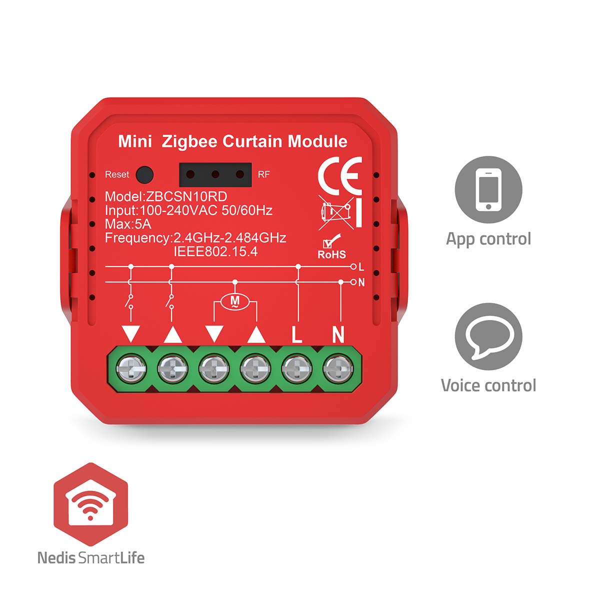 Nedis - SmartLife Afbryder | Zigbee 3.0 | 1000 W | Terminalforbindelse | App tilgængelig til: Android™ / IOS - ZBCSN10RD