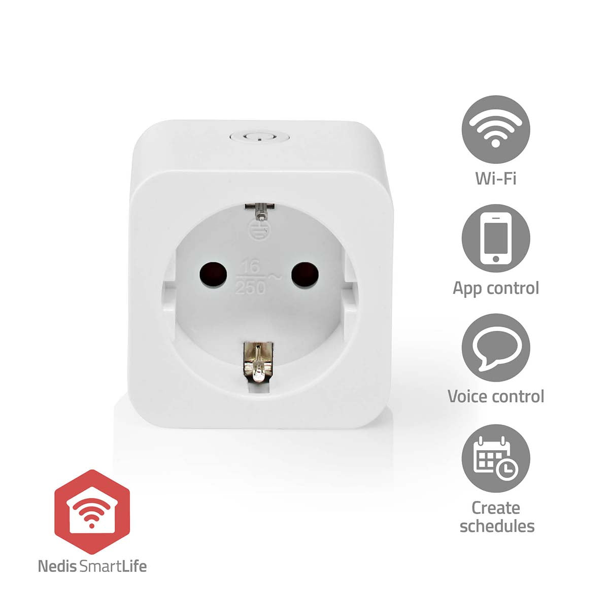 NEDIS SmartLife smart stik med Zigbee 3.0 teknologi hvid farve med to stikkontakter og en maksimal effekt på 3680 W designet til app kontrol og stemmebetjening samt mulighed for at oprette tidsplaner