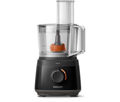 Philips HR7320/10 Kompakt foodprocessor 700 W med 19 funktioner og 2-i-1-skive i sort farve designet til effektiv madforberedelse med brugervenlig betjening