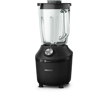 Philips HR2291/01 blender med en glaskande og en sort base samt en kontrolknap på fronten